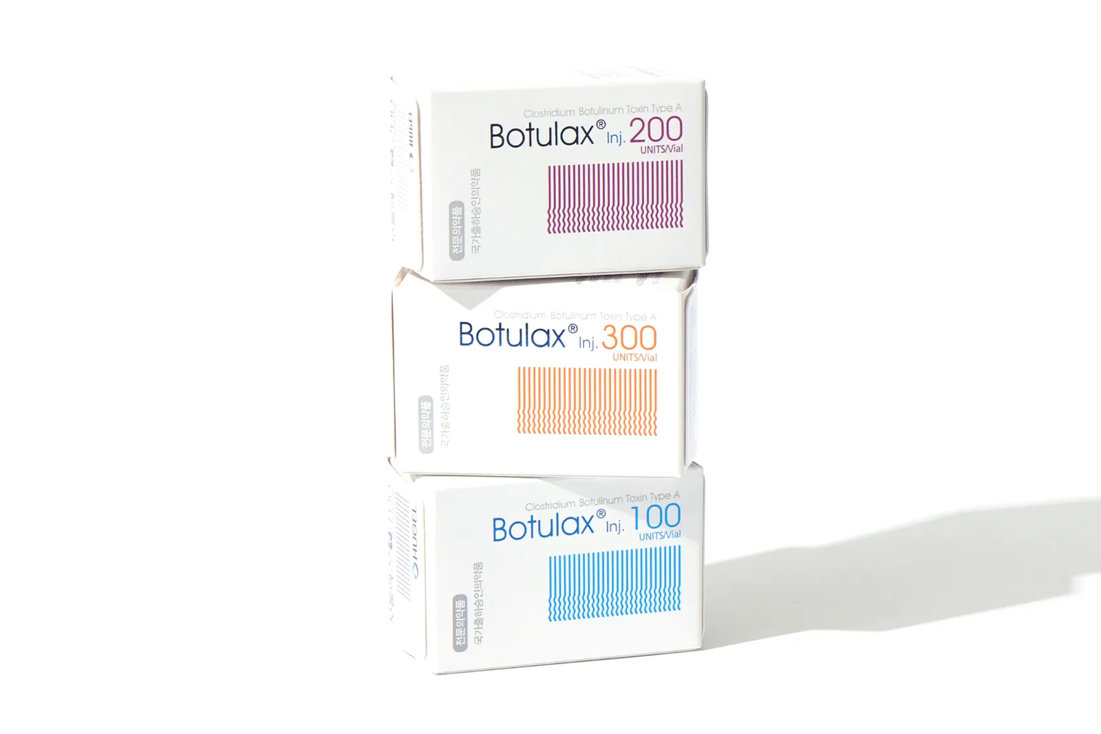 Botulax 200, 300 and 100 unit cartons stacked